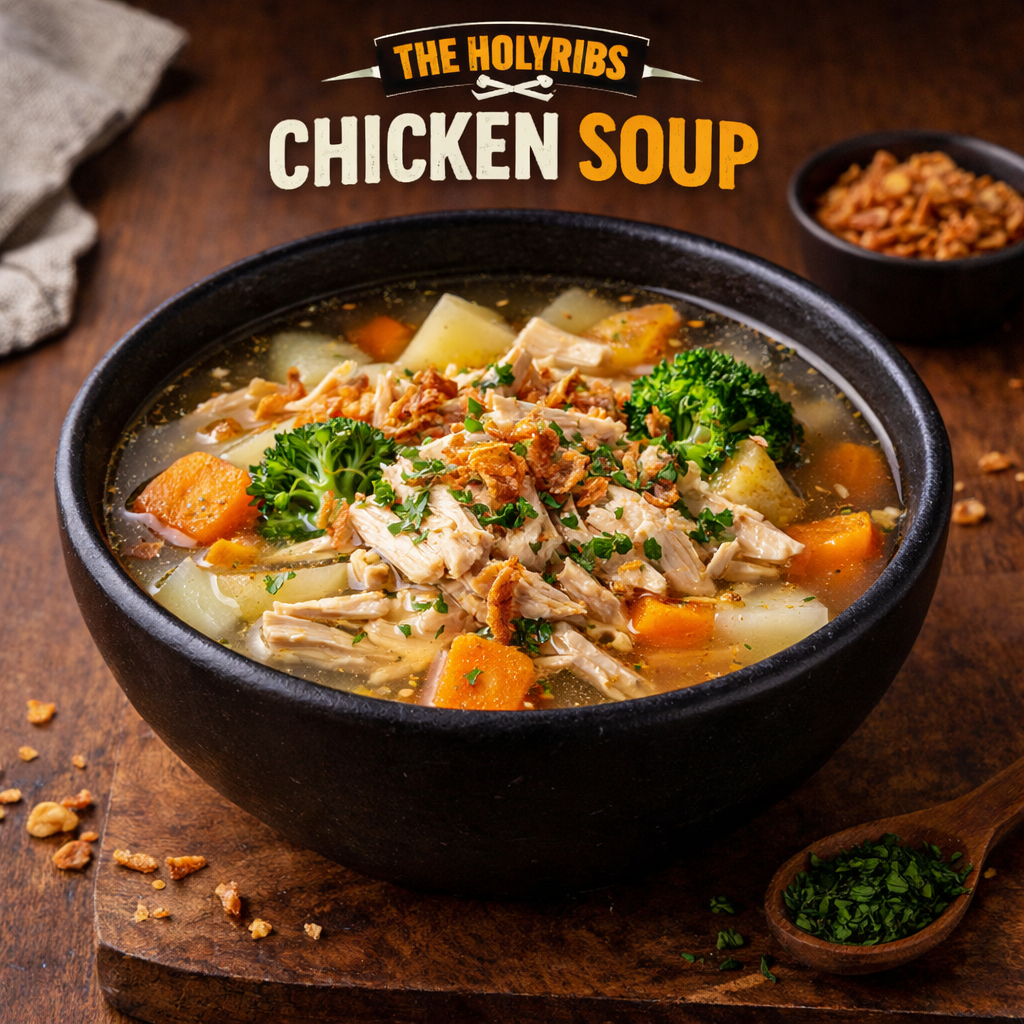 Chicken Soup dengan parsley dan garlic crouton